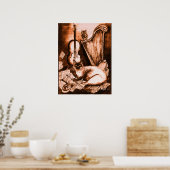 Poster CHAT ET HIBOU MUSICAL ,Marron et Blanc (Cuisine)