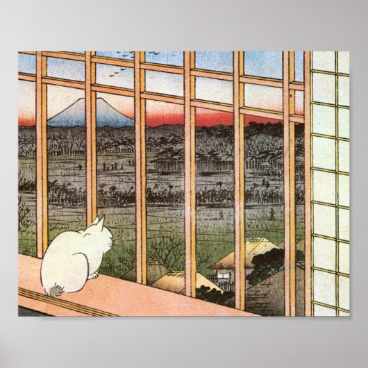 Poster Chat et Mont Fuji, Hiroshige (Devant)