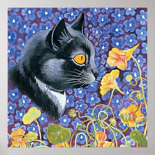 Poster "Chat et Nasturtiums" de Louis Wain (Devant)