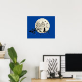 Poster Chat et oiseaux avec silhouette et Pleine lune d'a (Bureau à domicile)