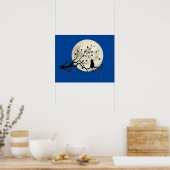 Poster Chat et oiseaux avec silhouette et Pleine lune d'a (Cuisine)