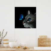 Poster Chat et papillon bleu (Cuisine)