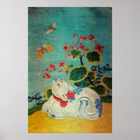 Poster Chat et papillon, Suzuki Harunobu (Devant)