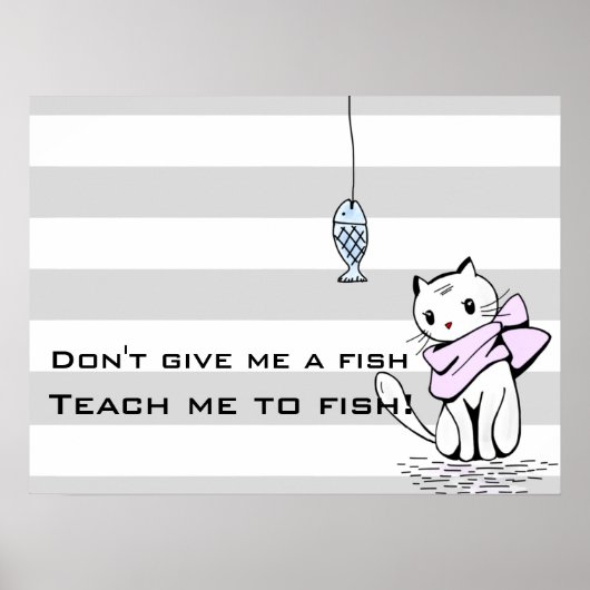 Poster Chat et poisson blanc testé (Devant)
