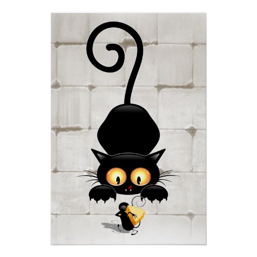 Poster Chat et souris avec des personnages de dessin amus (Devant)