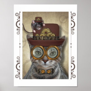Poster Chat et souris Steampunk