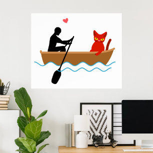 Poster Chat et tour en bateau Drôle Whimsical Animateur d