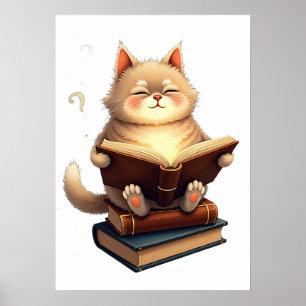 Poster Chat flottant dans l'espace lisant un livre de con