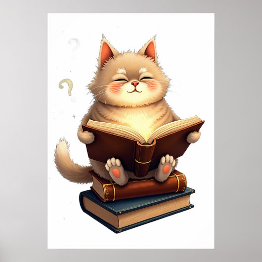 Poster Chat flottant dans l'espace lisant un livre de con (Devant)