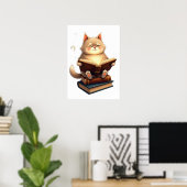 Poster Chat flottant dans l'espace lisant un livre de con (Bureau à domicile)
