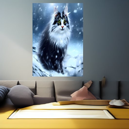Poster Chat forestier norvégien dans la neige | AI Art Po