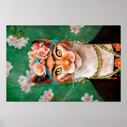 Poster chat Frida avec fleurs (Devant)