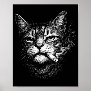 Poster Chat fumant cigarette drôle visage d'animal meme