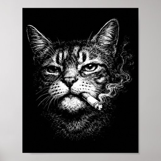 Poster Chat fumant cigarette drôle visage d'animal meme (Devant)