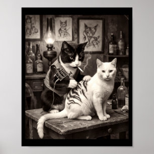 Poster Chat Fumant Tatouage Vintage Encre Kitty Artiste D