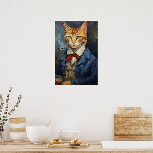 Poster chat fumer Tabac d'art imprimé, peinture de chat (Cuisine)