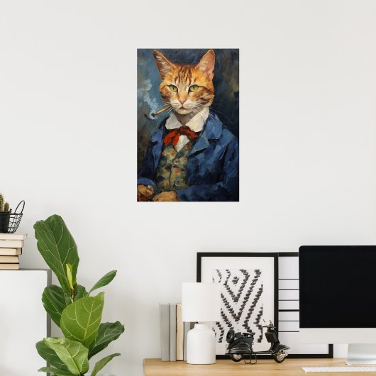 Poster chat fumer Tabac d'art imprimé, peinture de chat (Bureau à domicile)