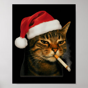Poster Chat Fumeur Cigarette Noël Chapeau Santa Chat Meme