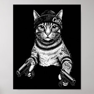 Poster Chat Gangster Tatoué Art Kitty Streetwear Cool