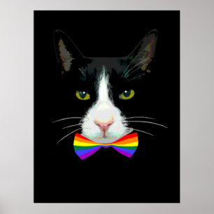 Poster Chat gay LGBT avec Cravate arc-en-ciel