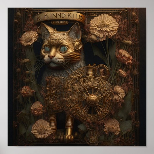 Poster Chat gothique en or Steampunk (Devant)