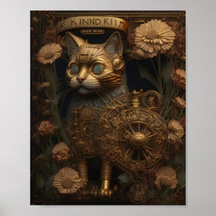 Poster Chat gothique en or Steampunk