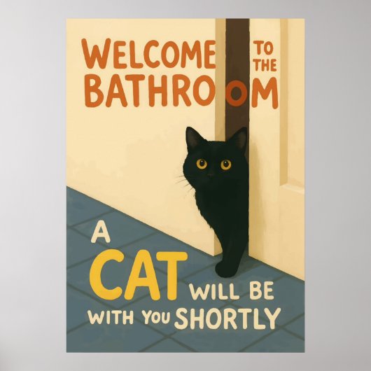 Poster Chat Gras Bienvenue Salle de Bain Cc (Devant)
