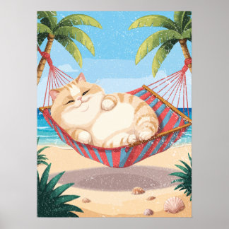 Poster Chat gras détendu dans un hamac coloré