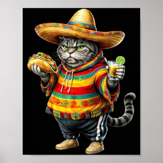 Poster Chat Gras Drôle Cinco De Mayo Chaton Gras Chat ave (Devant)