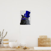 Poster Chat gris avec chapeau bleu et moustache bleue (Cuisine)