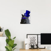 Poster Chat gris avec chapeau bleu et moustache bleue (Bureau à domicile)