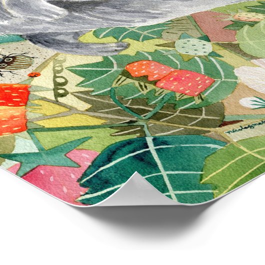 Poster Chat gris dans l'affiche de la patchère de fraise (Coin)