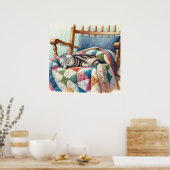 Poster Chat gris doux dormant sur une courtepointe (Cuisine)