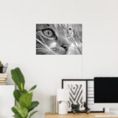 Poster chat gris et blanc sur un vert (Bureau à domicile)