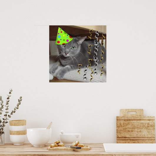 Poster Chat gris fête d'anniversaire (Cuisine)