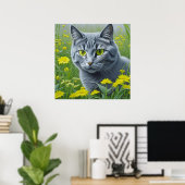 Poster Chat gris mignon avec Yellow Eyes Ai Art (Bureau à domicile)