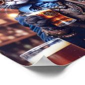 Poster Chat gris steampunk avec chapeau haut-de-forme, lu (Coin)