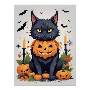 Poster Chat Halloween mignonne adorable Drôle animal cari