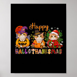 Poster Chat Halloween Noël Joyeux Hallothanksmans Merci
