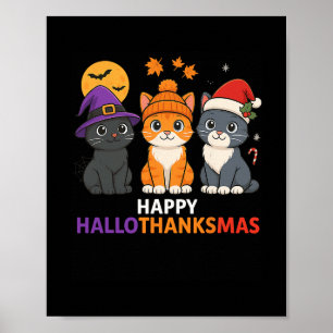 Poster Chat Halloween Noël Joyeux Hallothanksmas Merci