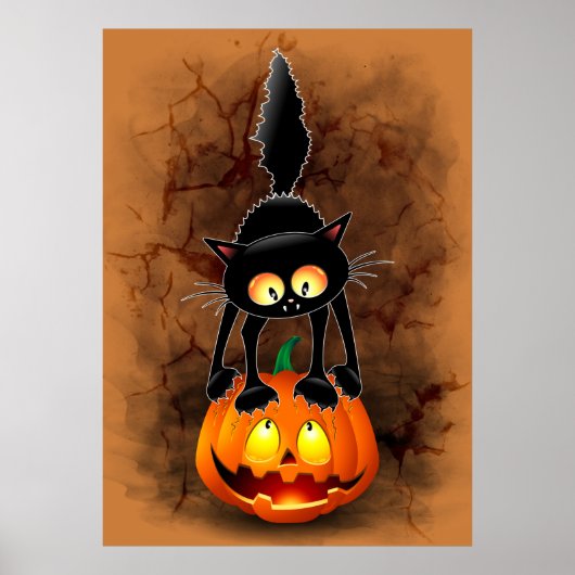 Poster Chat Halloween personnage de dessin effrayé debout (Devant)