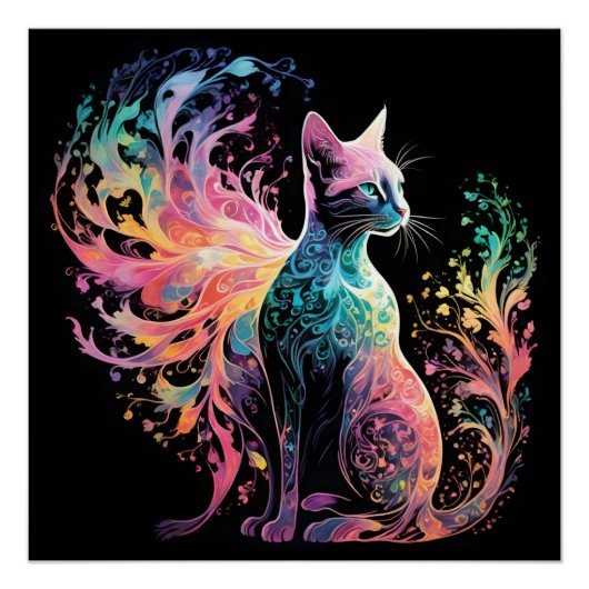 Poster Chat Holographique Spectral : Un Prisme d'Élégance (Devant)