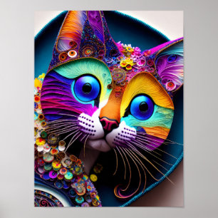 Poster Chat Imaginaire coloré