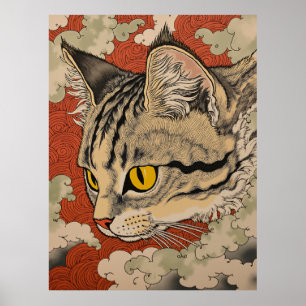 Poster Chat Inspiré du Japon