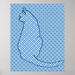 Poster Chat japonais - copie bleue de kimono