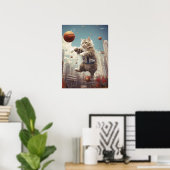 Poster Chat Jouant Au Basket (Bureau à domicile)