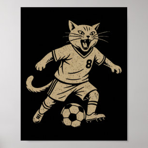 Poster Chat Jouant au Football