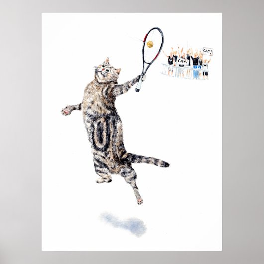 Poster Chat Jouant Au Tennis (Devant)