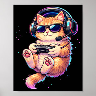 Poster Chat Jouant Aux Jeux Vidéo Drôle De Chat De Jeux
