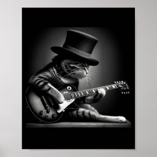 Poster Chat Jouant de la Guitare - Musique Rock Drôle Gui